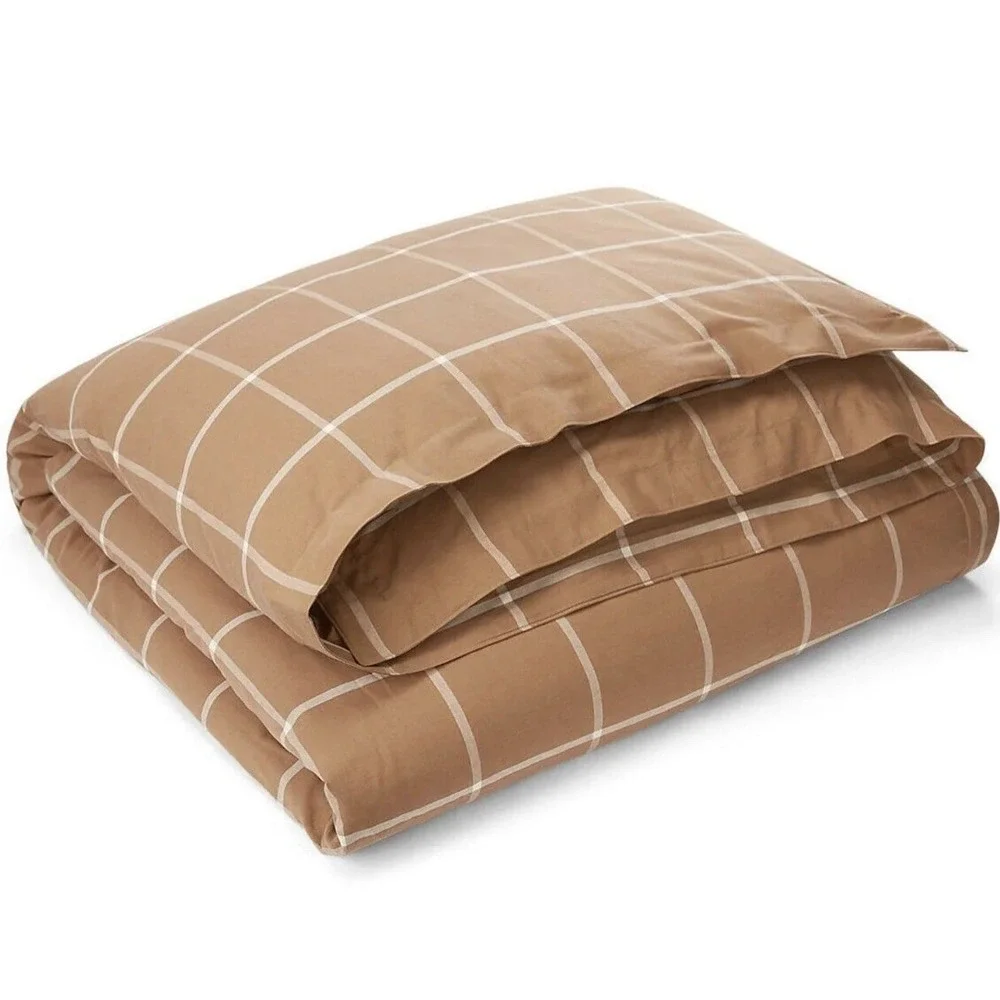 Ralph Lauren Duvet Cover Full/Queen Windowpane Camel Cream Modern Equestrian NEW